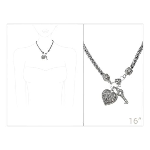 TAILORED FILIGREE HEART WITH KEY CHARM NECKLACE