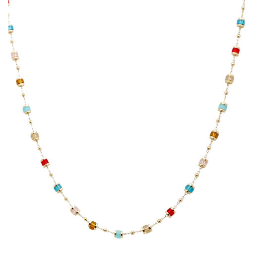 GOLD & MULTI COLOR GLASS & STONE STATION BEADS DAINTY NECKLACE