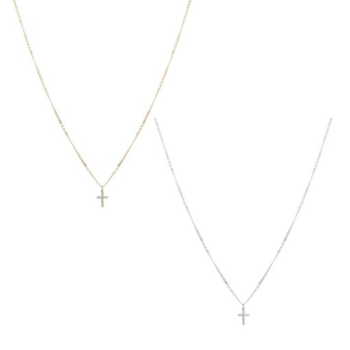 DAINTY CRYSTAL CROSS NECKLACE. GOLD, SILVER. SOLD IN SETS OF 2 ONLY.