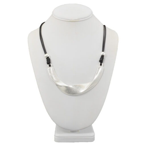 SILVER TWIST CURVE ON CORD NECKLACE