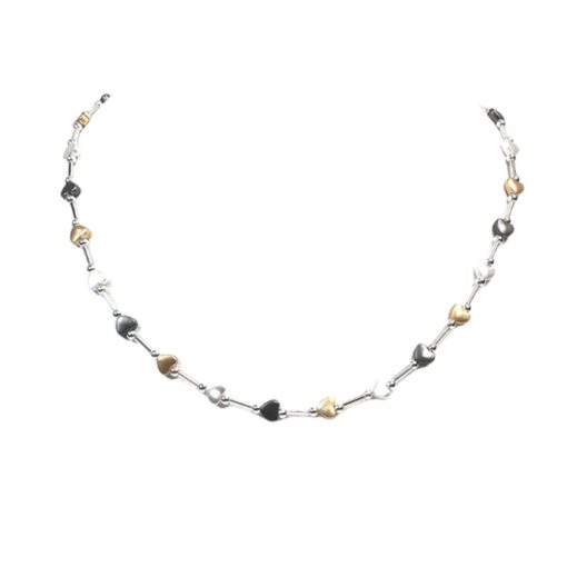 TRI-TONE METAL HEARTS NECKLACE