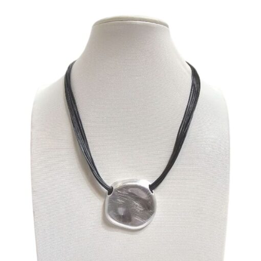 BRUSHED ROUND PENDANT ON CORD WITH MAGNETIC CLASP