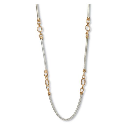 LONG TWO TONE LINKED OVALS NECKLACE