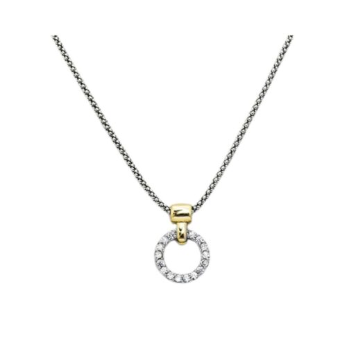 TWO TONE CZ CIRCLE PENDANT NECKLACE