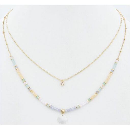 LAYERED LIGHT MULTI GLASS BEAD & CHARM NECKLACE