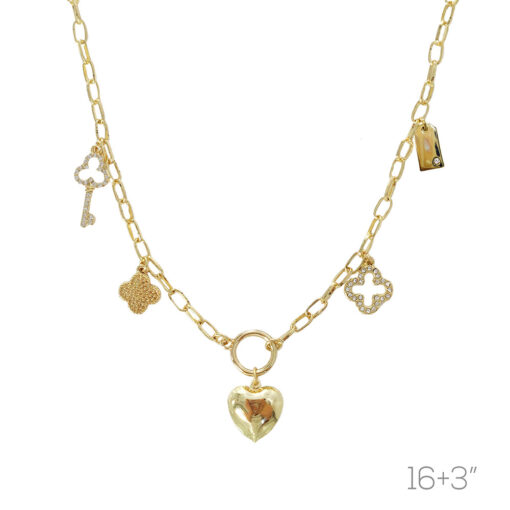 GOLD CHARMS WITH CRYSTALS NECKLACE