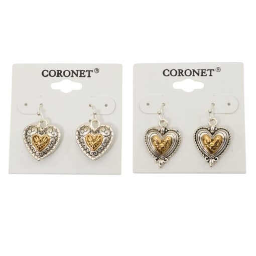 TWO TONE FILIGREE HEART PIERCED EARRINGS. SOLD IN SETS OF 2 ONLY.