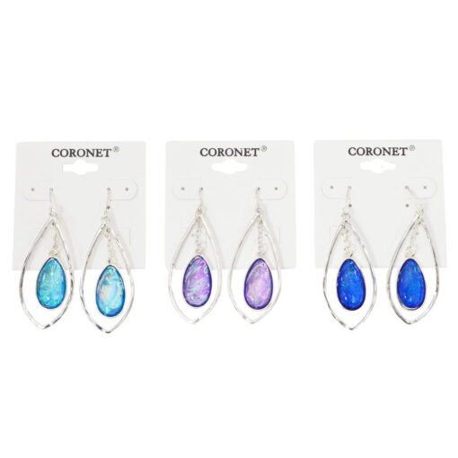 SILVER & FAUX OPAL STONE TEARDROP EARRINGS. TEAL, LAVENDER, BLUE. SOLD IN SETS OF 3 ONLY.