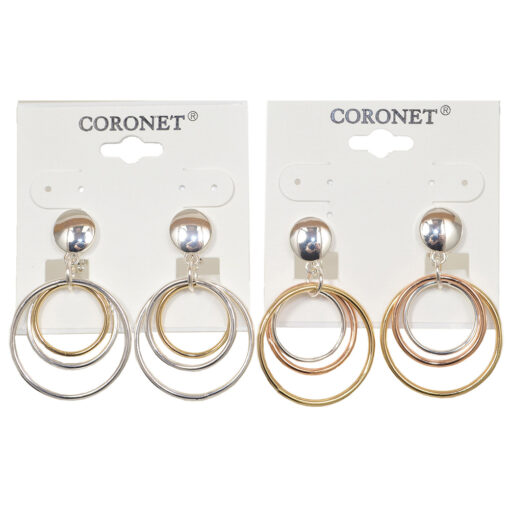 TRIPLE HOOP CLIP ON EARRINGS. TWO TONE, TRI-TONE. SOLD IN SETS OF 2 ONLY.