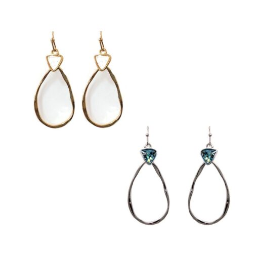 TEARDROP & TRIANGLE SHELL PIERCED EARRINGS. MOTHER-OF-PEARL, ABALONE. SOLD IN SETS OF 2 ONLY.