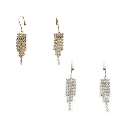 CRYSTAL CHANDELIER DROP PIERCED EARRINGS. GOLD, SILVER. SOLD IN SETS OF 2 ONLY.