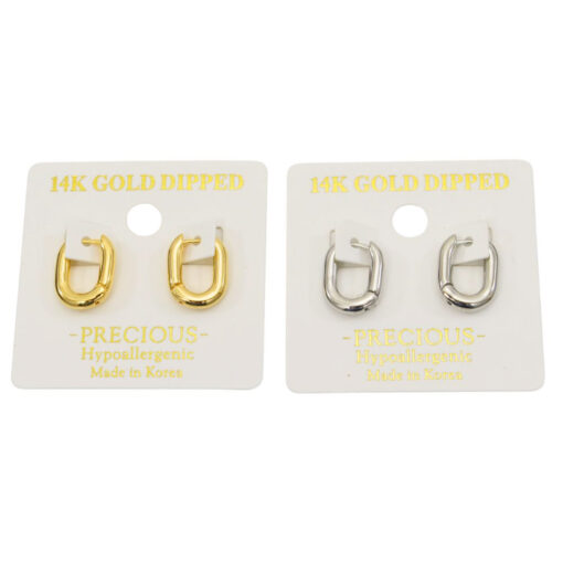 GOLD DIPPED OVAL HUGGIE PIERCED EARRINGS. GOLD, SILVER. SOLD IN SETS OF 2 ONLY.