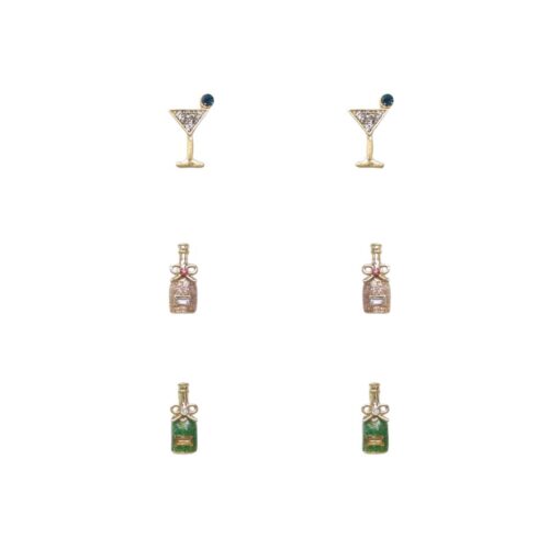 SMALL CHAMPAGNE & MARTINI CRYSTAL POST EARRINGS. SOLD IN SETS OF 3 ONLY.