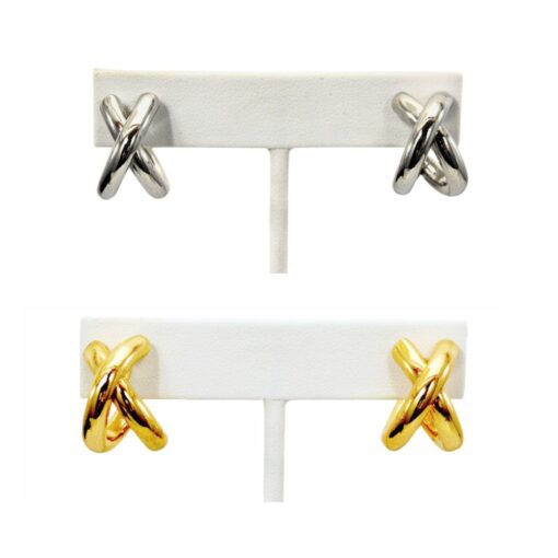 CRISS-CROSS SMALL HOOP EARRINGS. SILVER, GOLD. SOLD IN SETS OF 2 ONLY.