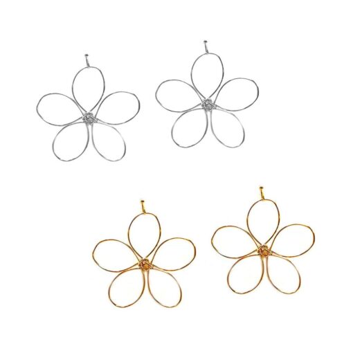 TWISTED METAL FLOWER PIERCED EARRINGS. GOLD, SILVER. SOLD IN SETS OF 2 ONLY.