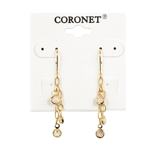 GOLD CZ DANGLE DROP EARRINGS. SOLD IN SETS OF 2 ONLY. SEE 21690 FOR MATCHING NECKLACE