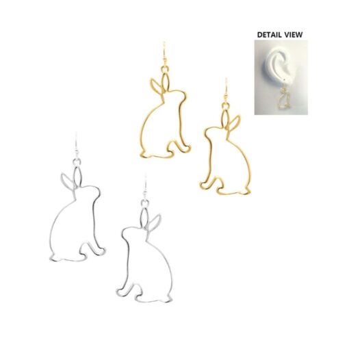 METAL EASTER BUNNY PIERCED EARRINGS. GOLD, SILVER. SOLD IN SETS OF 2 ONLY. SEE 21691 FOR MATCHING NECKLACES.