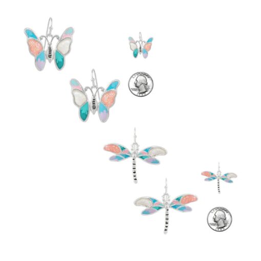 PASTEL OPAL/EPOXY PIERCED EARRINGS. BUTTERFLY, DRAGONFLY. SOLD IN SETS OF 2 ONLY. SEE 21695 FOR NECKLACES.