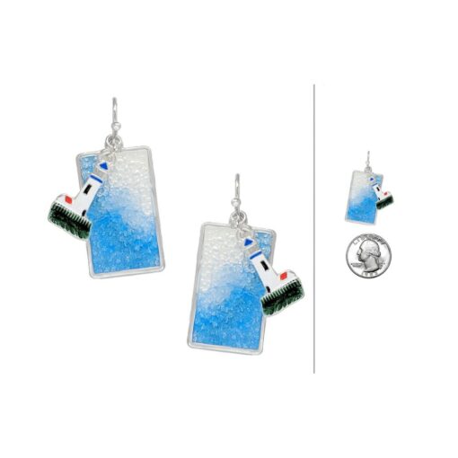 ENAMEL LIGHT HOUSE PIERCED EARRINGS. SOLD IN SETS OF 2 ONLY. SEE 21696 FOR MATCHING NECKLACE