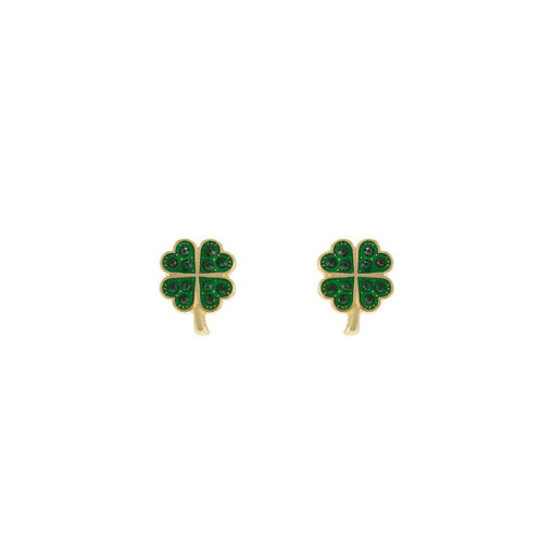 GOLD & GREEN FOUR LEAF CLOVER PIERCED EARRINGS. SOLD IN SETS OF 2 ONLY. SEE 21742 FOR MATCHING NECKLACE