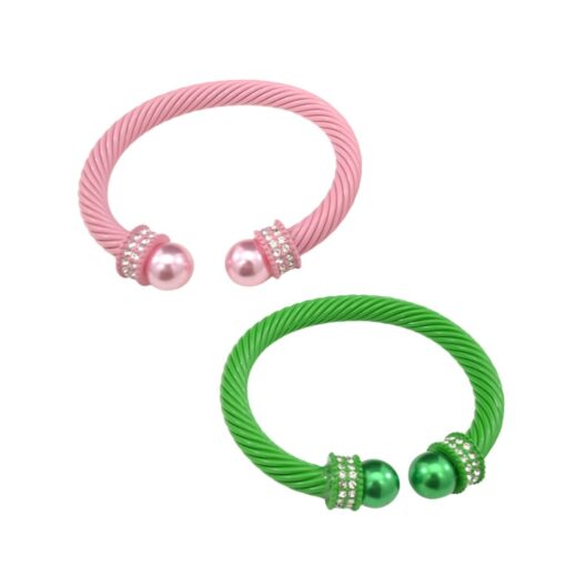 AKA SORORITY BANGLE CABLE BRACELET. GREEN, PINK. SOLD IN SETS OF 2 ONLY.