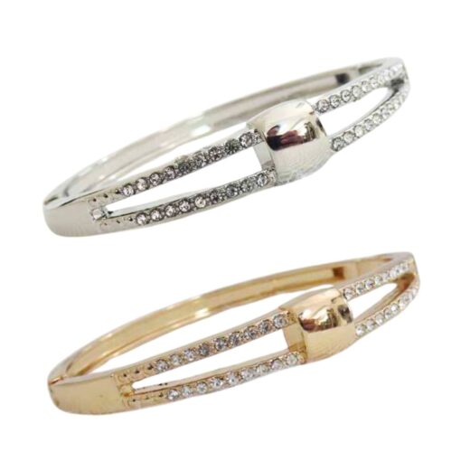 PAVÉ CRYSTAL POLISHED HINGED BANGLE BRACELET. GOLD, SILVER. SOLD IN SETS OF 2 ONLY