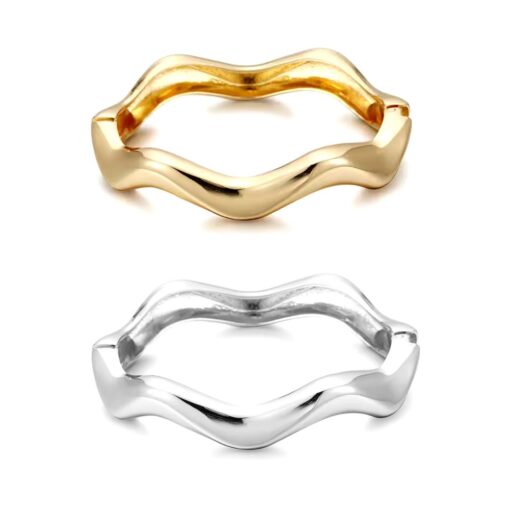 WAVY METAL HINGED BANGLE BRACELET. GOLD, SILVER. SOLD IN SETS OF 2 ONLY.