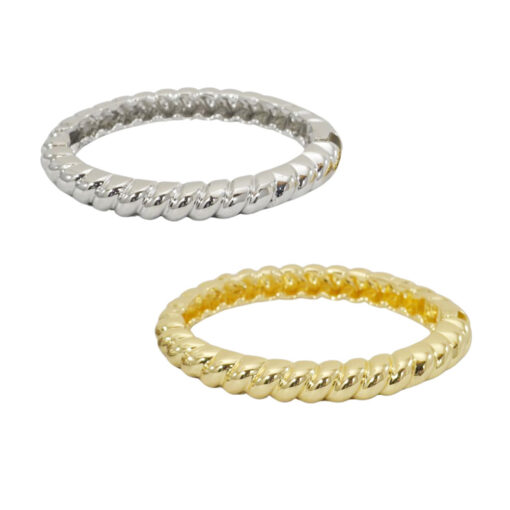 ROPE DESIGN HINGED BANGLE BRACELET. SILVER, GOLD. SOLD IN SETS OF 2 ONLY.