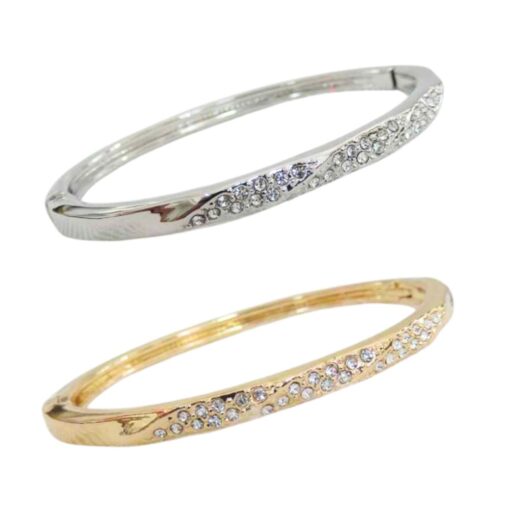 METAL WITH PAVÉ CRYSTALS HINGED BANGLE BRACELET. SILVER, GOLD. SOLD IN SETS OF 2 ONLY.