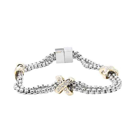 TWO TONE DESIGNER INSPIRED MAGNETIC X BRACELET WITH CRYSTALS