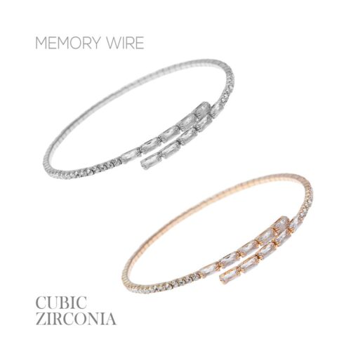 CZ BAGUETTE MEMORY WIRE BRACELET. SILVER, GOLD. SOLD IN SETS OF 2 ONLY.