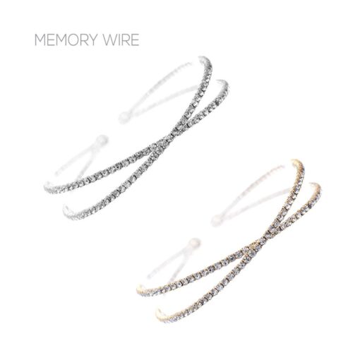 CRYSTAL X SHAPE MEMORY WIRE BRACELET. GOLD, SILVER. SOLD IN SETS OF 2 ONLY.