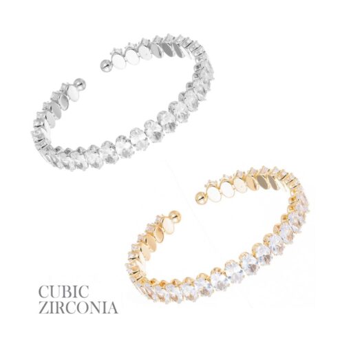 CZ OVAL MEMORY WIRE BRACELET. GOLD, SILVER. SOLD IN SETS OF 2 ONLY.