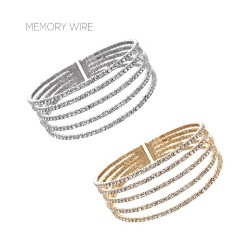 5 ROW CRYSTAL MEMORY WIRE BRACELET. GOLD, SILVER. SOLD IN SETS OF 2 ONLY.