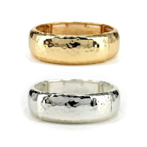 WIDE HAMMERED STRETCH BRACELET. GOLD, SILVER. SOLD IN SETS OF 2 ONLY.