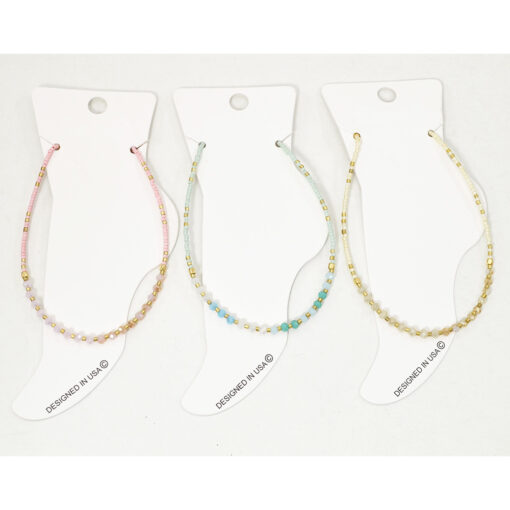 GOLD & GLASS BEAD ANKLET. PINK, MINT, IVORY. SOLD IN SETS OF 3 ONLY.