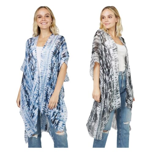 TIE DYE PRINT KIMONO. BLUE, BLACK. SOLD IN SETS OF 2 ONLY.