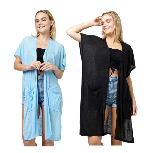 RIBBED LIGHTWEIGHT KIMONO WITH POCKETS. BLUE, BLACK. SOLD IN SETS OF 2 ONLY.