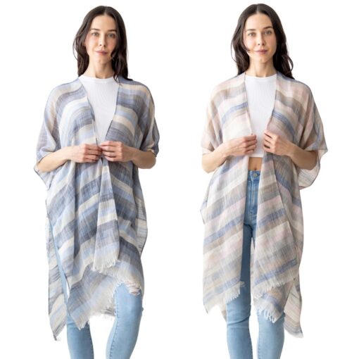 STRIPED LINEN FEEL KIMONO. BLUE, MINT. SOLD IN SETS OF 2 ONLY.