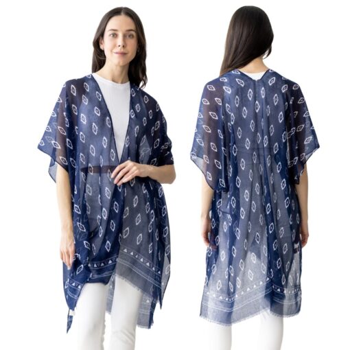 NAVY & WHITE SOUTHWESTERN PRINT KIMONO