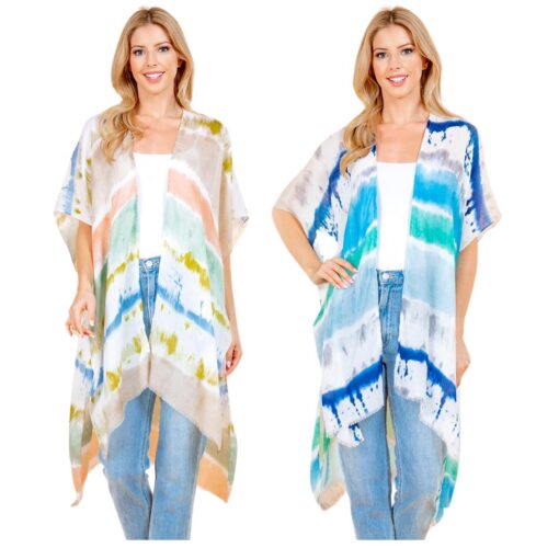 TIE DYE STRIPED KIMONO. BEIGE/MINT, BLUE. SOLD IN SETS OF 2 ONLY.