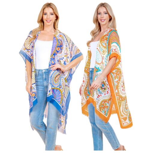 PAISLEY KIMONO WITH BORDER. BLUE, ORANGE. SOLD IN SETS OF 2 ONLY.