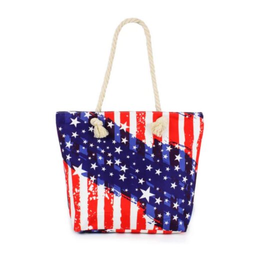 FLAG PRINT BEACH TOTE BAG. 19.5X15.5X5.5