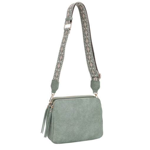 SAGE TRIPLE COMPARTMENT GUITAR STRAP CROSSBODY. 9.5X7.25X3.75. SEE 29004, 29005, 29006 FOR MORE COLORS