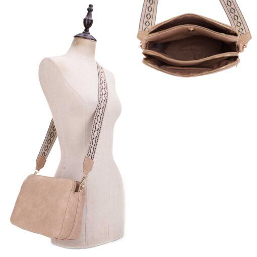 NUDE TRIPLE COMPARTMENT GUITAR STRAP CROSSBODY. 9.5X7.25X3.75. SEE 29003, 29004, 29006 FOR MORE COLORS