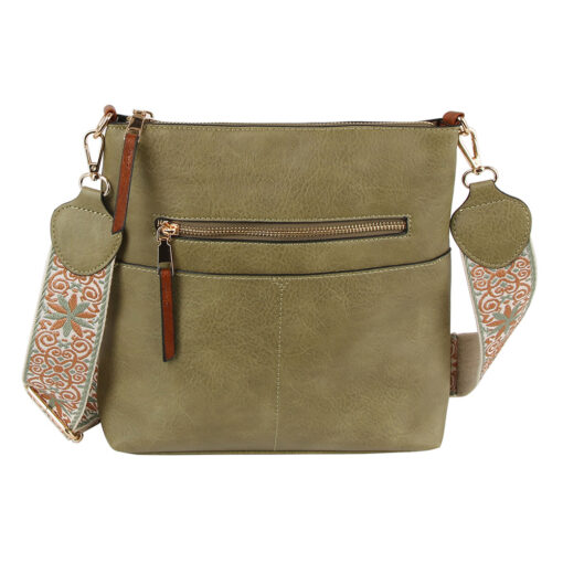 SAGE GUITAR STRAP CROSSBODY WITH FRONT POCKET. 11.5X10.5X2.5. SEE 29008 & 29009 FOR MORE COLORS