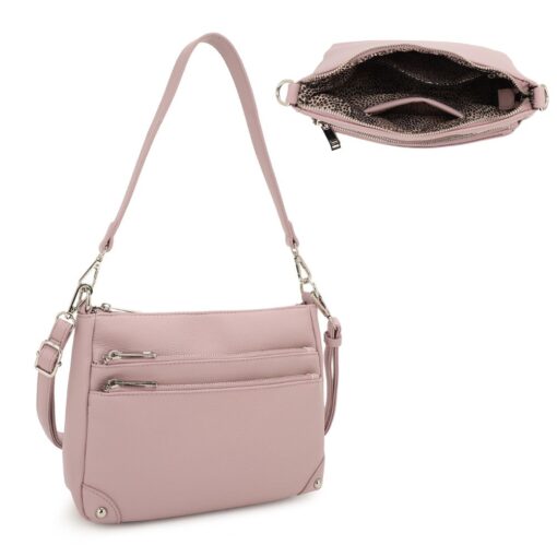 LAVENDER 3 ZIP COMPARTMENT CROSSBODY. 10X7.5X4.75. SEE 29015 & 29016 FOR MORE COLORS