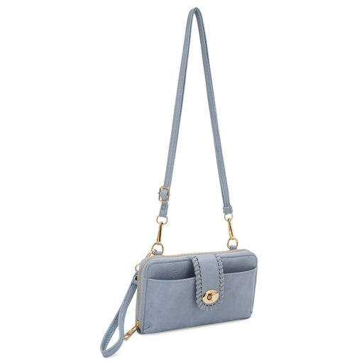 LIGHT BLUE PHONE CROSSBODY/WALLET WITH DETACHABLE STRAPS. 8X4.5X2. SEE 29018 & 29019 FOR MORE COLORS