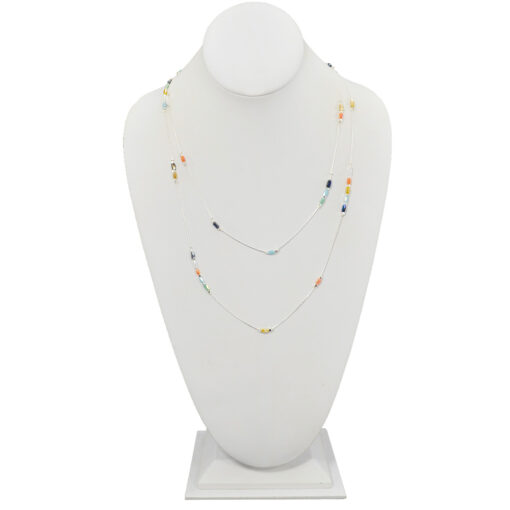 2 LAYER SILVER & MULTI COLOR STATION BEAD NECKLACE