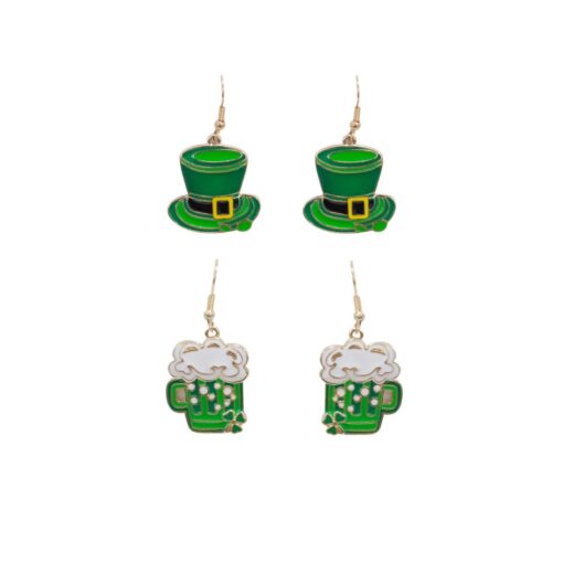 ST. PATRICK'S DAY THEME EARRINGS. HAT, GREEN BEER. SOLD IN SETS OF 2 ONLY.